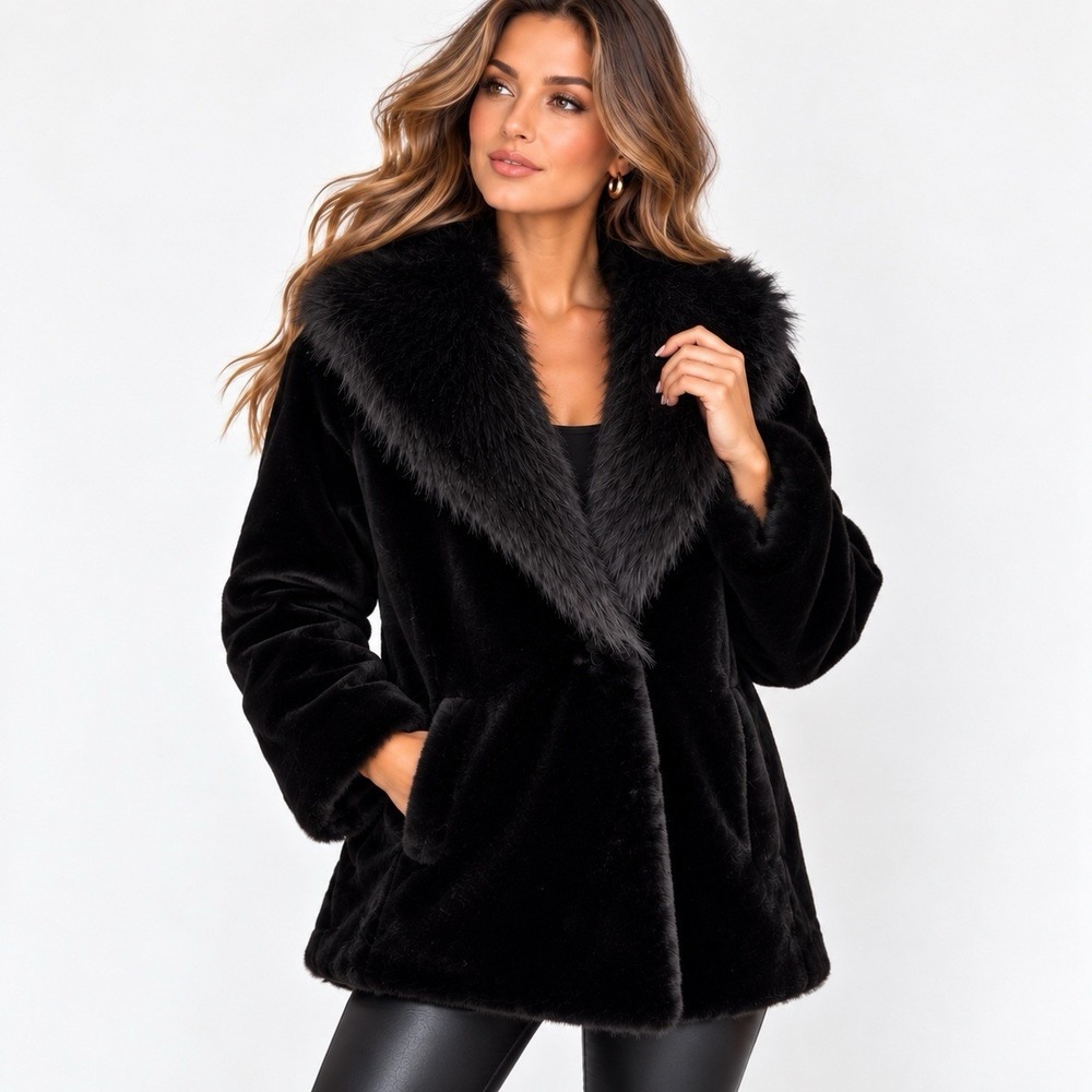 Vintage Faux Fur Coat Terry Lewis Classic Luxuries Hooded Plush Small USA Made